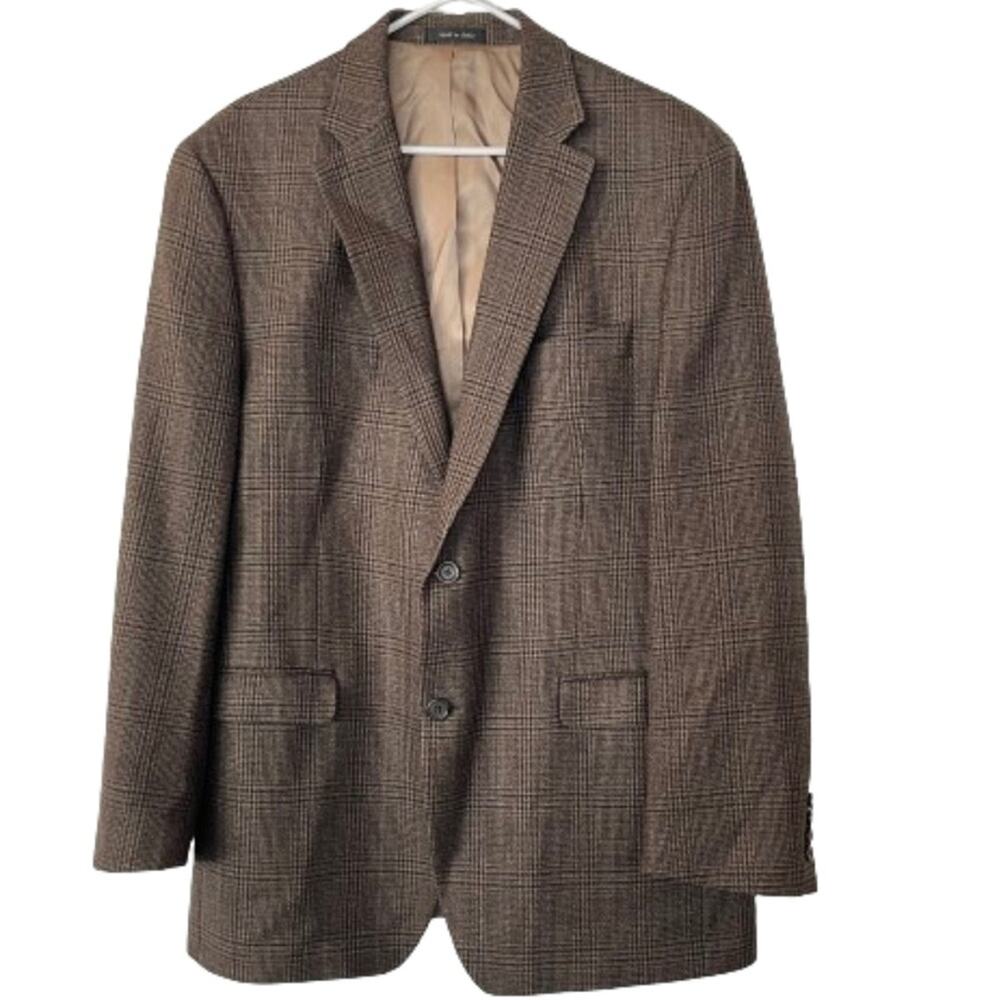 Vintage Ralph Lauren Brown Plaid Blazer Men's Suit Coat Multicolor 100% wool 43L
